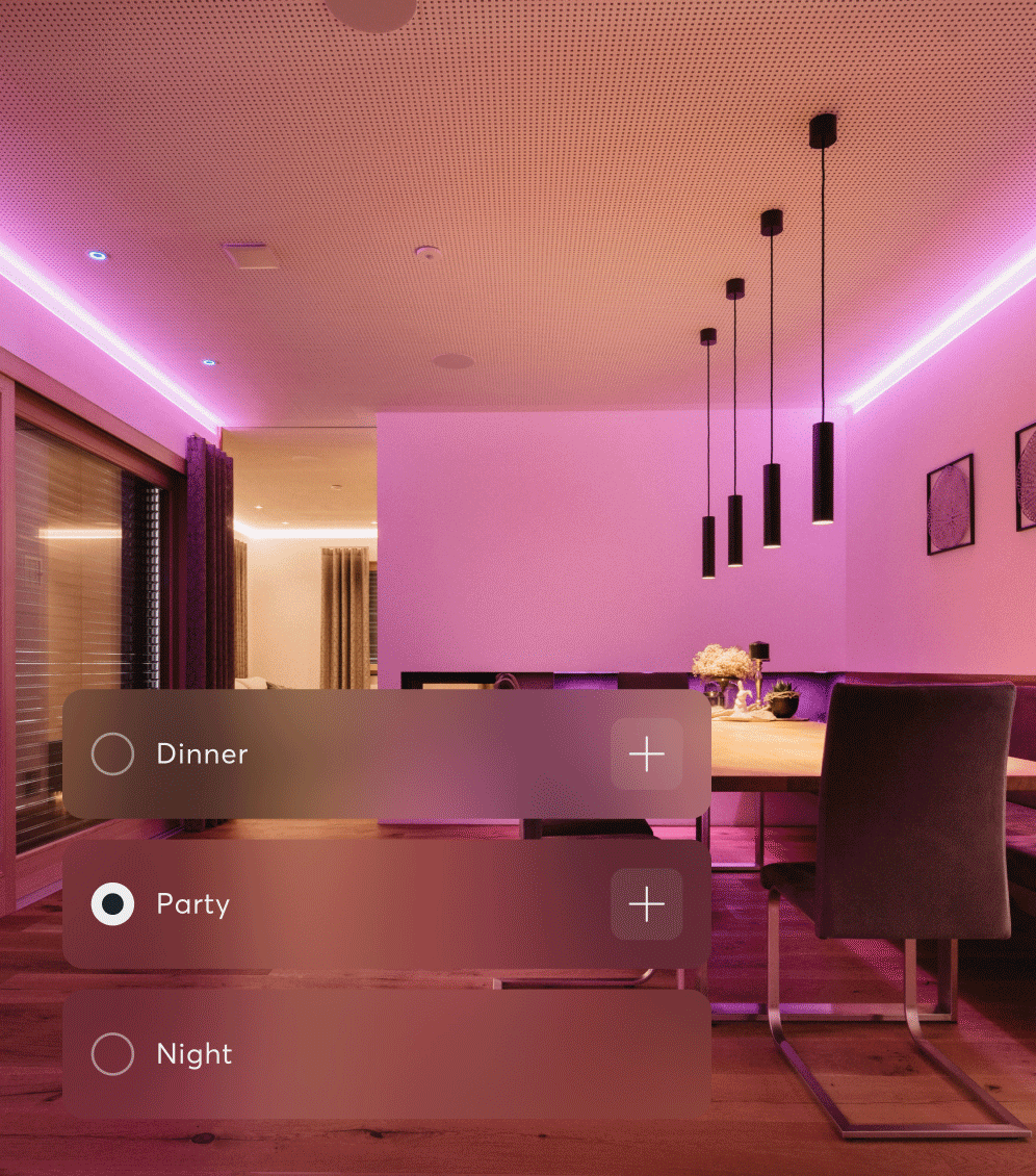 Lichtstimmungen im Esszimmer mit MilliSense 餐厅照明的光线变化
